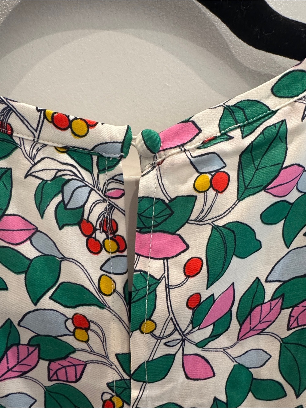 Boden White Floral Short Sleeve Blouse with Green & Pink Leaf Print - Picture 5 of 5